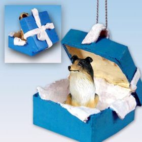 Collie - Tri-Color - Blue Gift Box Ornament