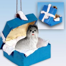 Shih Tzu - Gray - Blue Gift Box Ornament