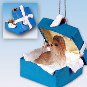 Shih Tzu - Tan - Blue Gift Box Ornament