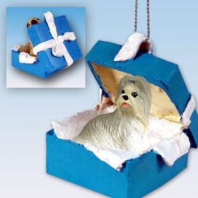 Shih Tzu - Mixed - Blue Gift Box Ornament