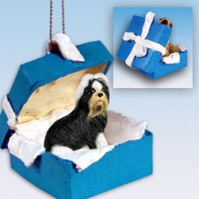 Shih Tzu - Black and White - Blue Gift Box Ornament