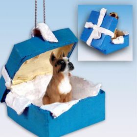 Boxer - Blue Gift Box Ornament