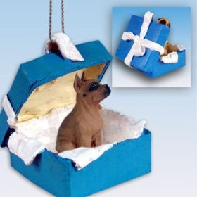 Boxer - Tawny - Blue Gift Box Ornament