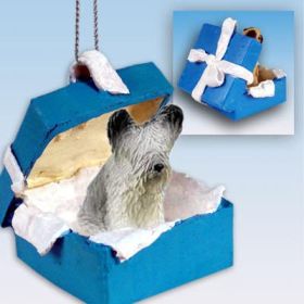 Skye Terrier- Blue Gift Box Ornament