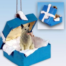 Norwegian Elkhound - Blue Gift Box Ornament