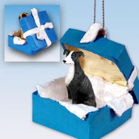 Greyhound - Black and White - Blue Gift Box Ornament