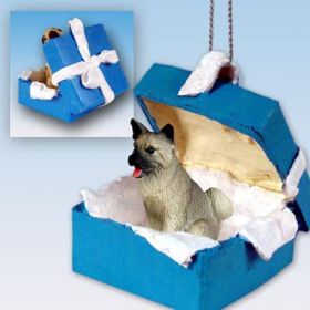 Akita - Gray - Blue Gift Box Ornament