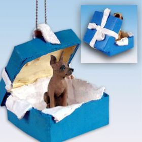 Min Pin - Red and Brown - Blue Gift Box Ornament