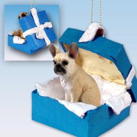 French Bulldog - Fawn - Blue Gift Box Ornament