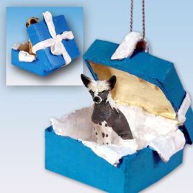 Chinese Crested - Blue Gift Box Ornament