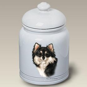 Chihuahua - Longhaired - Black and White - Best of Breed Ceramic Treat Jar