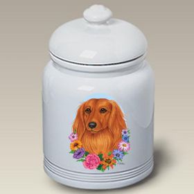 Dachshund - Longhair - Red - Best of Breed TP Ceramic Treat Jar