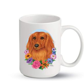 Dachshund - Red - Longhaired - Best of Breed PItcher Flower Mugs