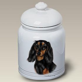 Dachshund - Black and Tan - Longhair - Best of Breed Ceramic Treat Jar