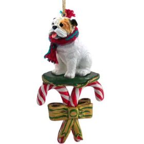 Bulldog - White - Candy Cane Ornament