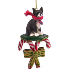 Chihuahua - Black and White - Candy Cane Ornament