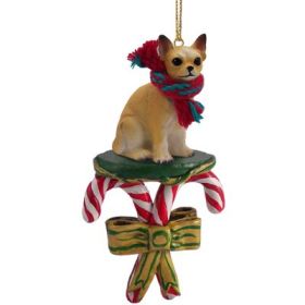 Chihuahua - Tan and White - Candy Cane Ornament