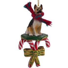 German Shepherd - Tan and Black - Candy Cane Ornament