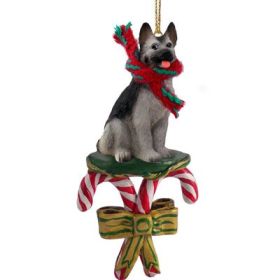 German Shepherd - Black and Silver - Candy Cane Ornament