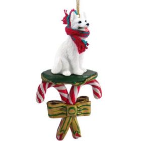 German Shepherd - White - Candy Cane Ornament