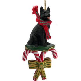 German Shepherd - Black - Candy Cane Ornament