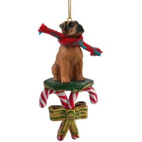 Boxer - Tawny - Uncropped - Candy Cane Ornament