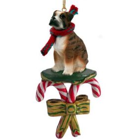 Boxer - Brindle - Uncropped - Candy Cane Ornament