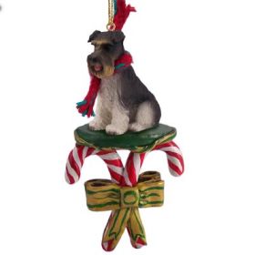 Schnauzer - Gray - Uncropped - Candy Cane Ornament