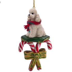 Poodle - Sport Cut - White - Candy Cane Ornament