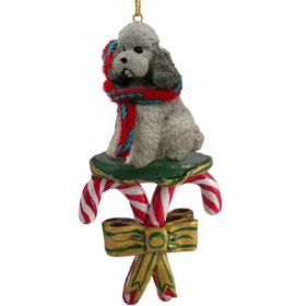 Poodle - Sport Cut - Gray - Candy Cane Ornament