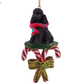 Poodle - Sport Cut - Black - Candy Cane Ornament