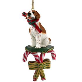 Pointer - Brown and White - Candy Cane Ornament