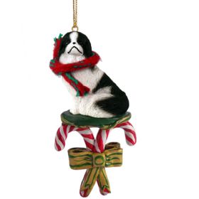 Japanese Chin - Black and White - Candy Cane Ornament