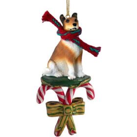 Collie - Smooth Hair - Candy Cane Ornament