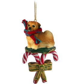 Tibetan Spaniel - Candy Cane Ornament