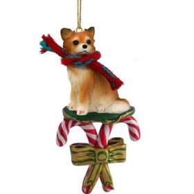 Chihuahua - Long Haired - Candy Cane Ornament