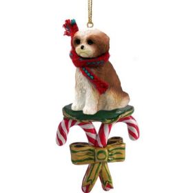 Shih Tzu - Tan - Sport Cut - Candy Cane Ornament