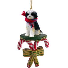 Shih Tzu - Black and White - Sport Cut - Candy Cane Ornament