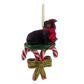 Dachshund - Black - Candy Cane Ornament