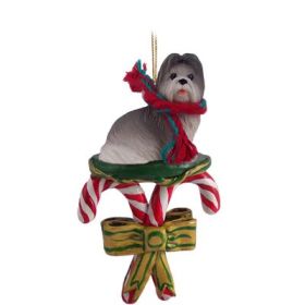 Shih Tzu - Gray - Candy Cane Ornament