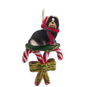 Shih Tzu - Black and White - Candy Cane Ornament