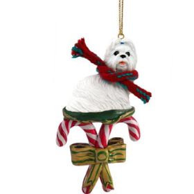 Shih Tzu - White - Candy Cane Ornament