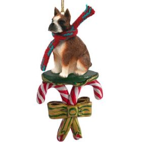 Boxer - Brindle - Candy Cane Ornament