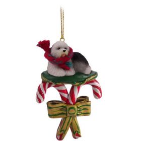 Old English Sheepdog - Candy Cane Ornament