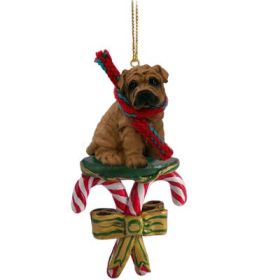 Shar Pei - Brown - Candy Cane Ornament