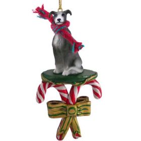 Greyhound - Blue - Candy Cane Ornament