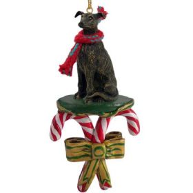 Greyhound - Brindle - Candy Cane Ornament