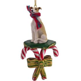 Greyhound - Tan and White - Candy Cane Ornament