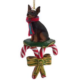 Min Pin - Black and Tan - Candy Cane Ornament