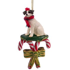 Jack Russell Terrier - Brown and White - Rough Coat - Candy Cane Ornament